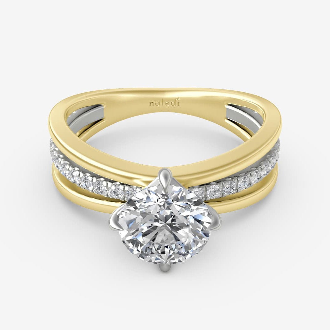 Photo of "Belle" Engagement Mounting in a decorative scene, designed by , available at Plumb Gold & Plumb Silver