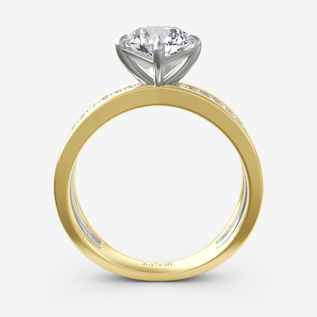 Photo of "Belle" Engagement Mounting in a decorative scene, designed by , available at Plumb Gold & Plumb Silver