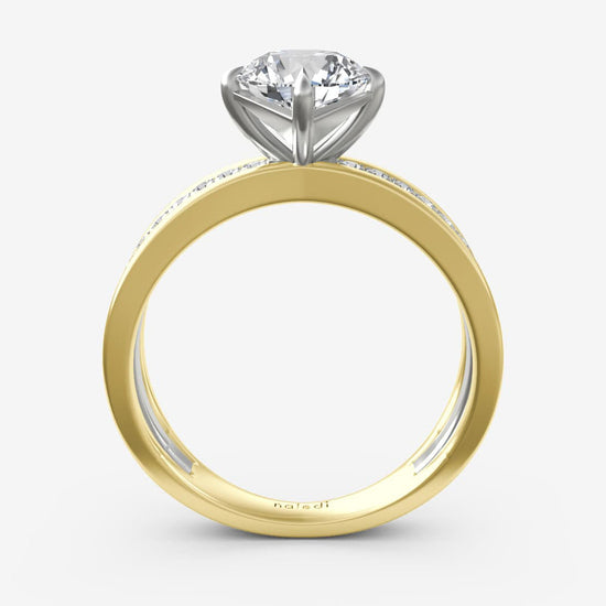 Photo of "Belle" Engagement Mounting in a decorative scene, designed by , available at Plumb Gold & Plumb Silver