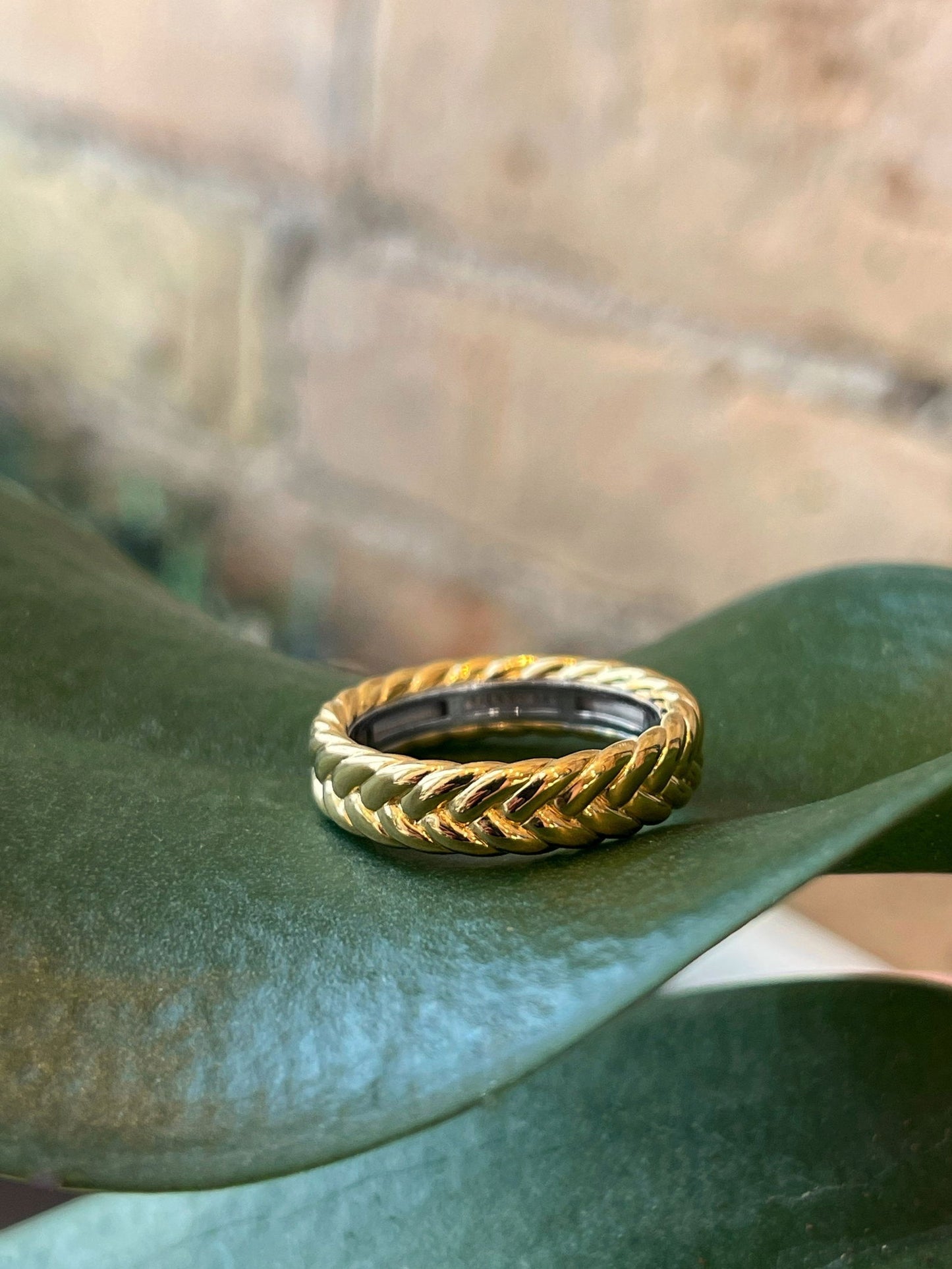 Photo of Braided Ring in a decorative scene, designed by , available at Plumb Gold & Plumb Silver