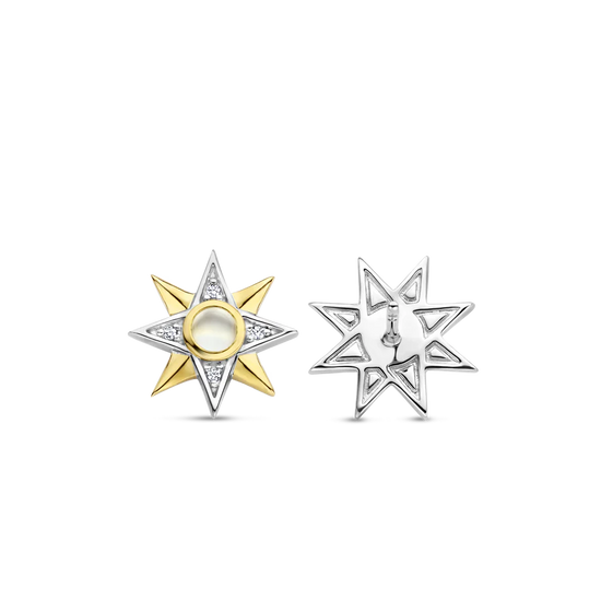 Photo of Celestial Stud Earring in a decorative scene, designed by , available at Plumb Gold & Plumb Silver