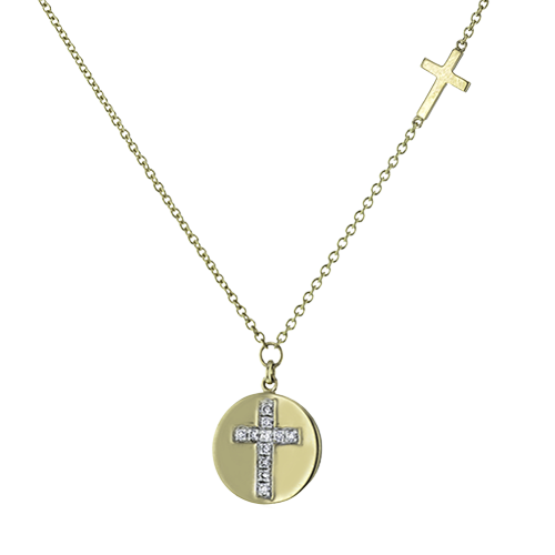 Photo of Diamond Cross Disc Necklace in a decorative scene, designed by , available at Plumb Gold & Plumb Silver