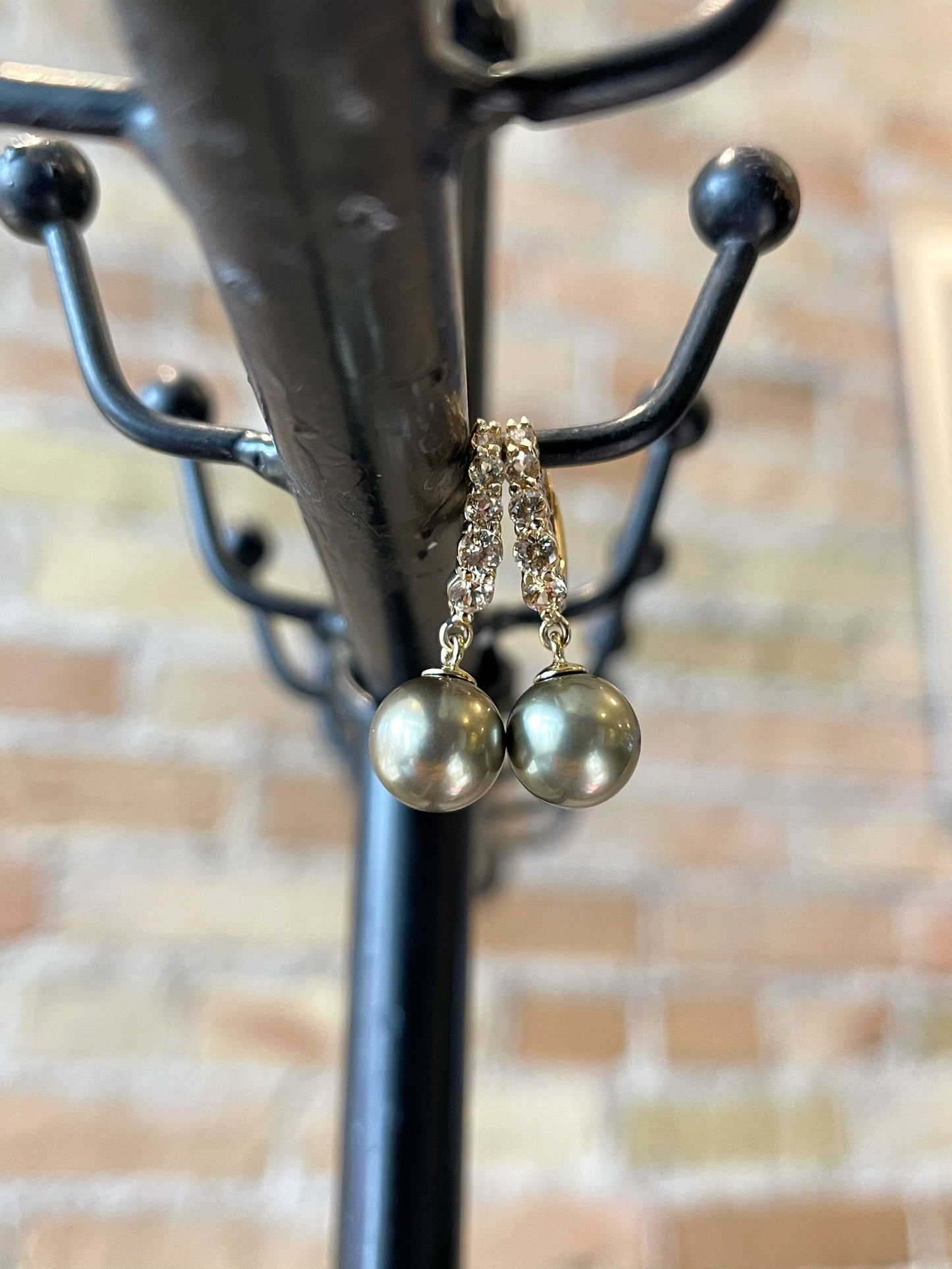 Photo of Diamond Pearl Dangles in a decorative scene, designed by , available at Plumb Gold & Plumb Silver