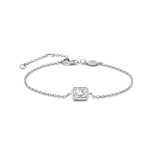 Photo of Emerald Cut Cubic Zirconia Bracelet in a decorative scene, designed by , available at Plumb Gold & Plumb Silver