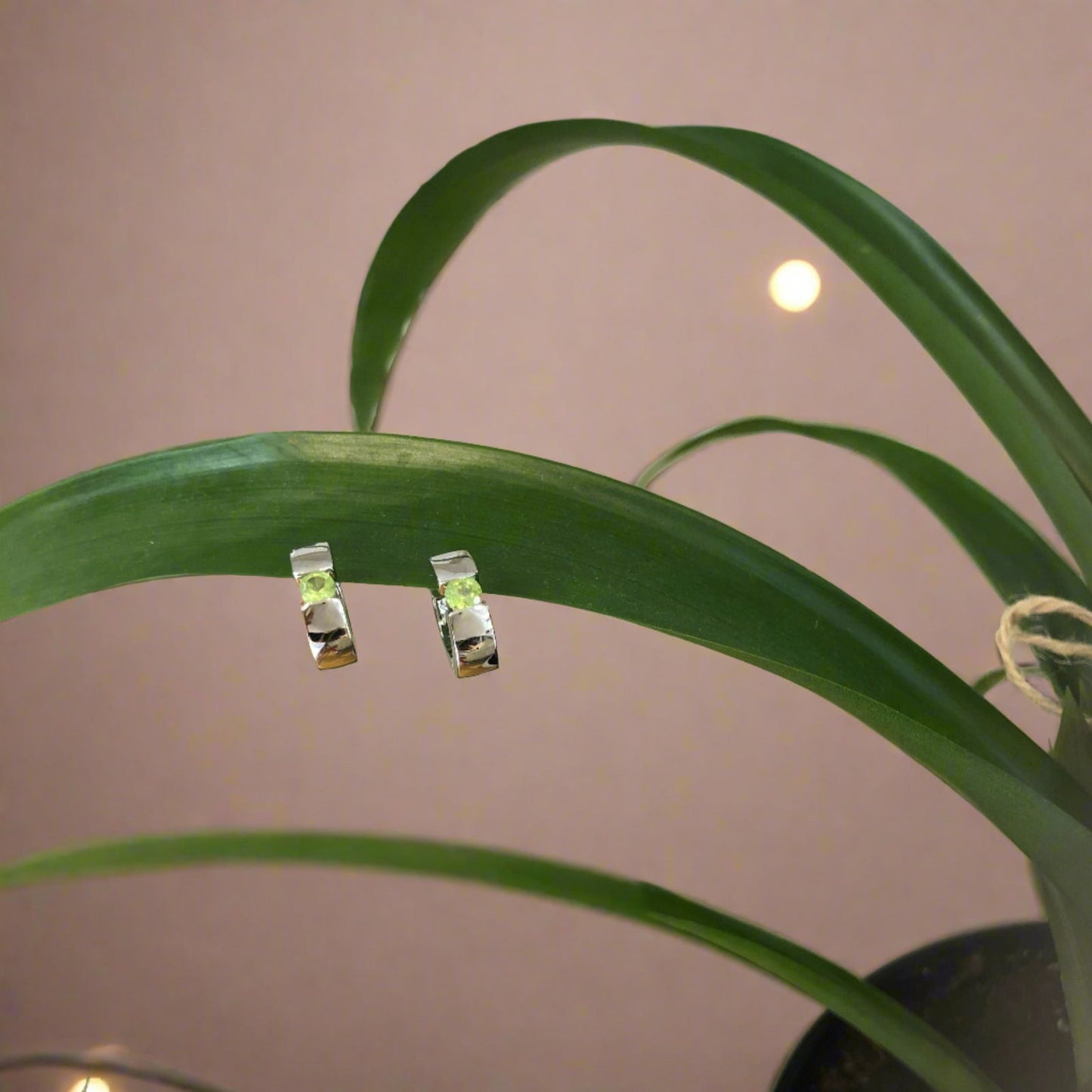 Photo of Gemstone Huggie Earrings in a decorative scene, designed by , available at Plumb Gold & Plumb Silver