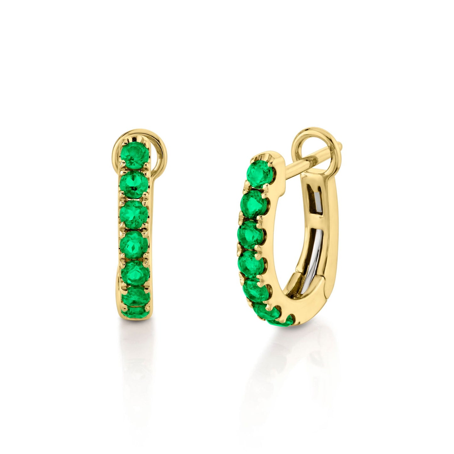 Photo of Gemstone Huggies in a decorative scene, designed by -, available at Plumb Gold & Plumb Silver