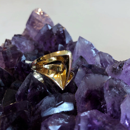 Photo of H.L Designs Trilliant Ring in a decorative scene, designed by , available at Plumb Gold & Plumb Silver