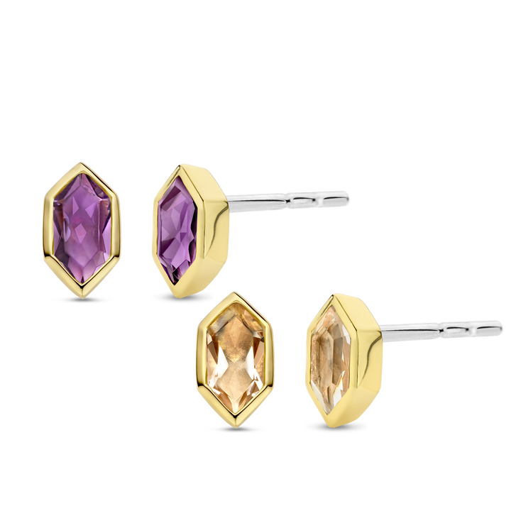 Photo of Hex CZ Studs in a decorative scene, designed by , available at Plumb Gold & Plumb Silver