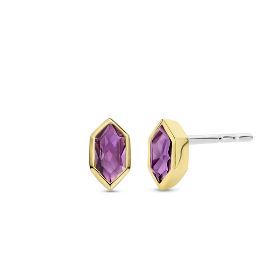 Photo of Hex CZ Studs in a decorative scene, designed by , available at Plumb Gold & Plumb Silver