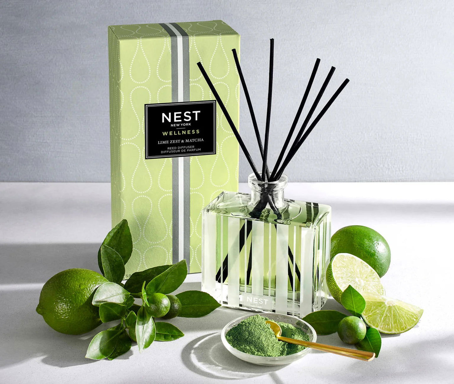 Photo of Lime Zest & Matcha Wellness in a decorative scene, designed by , available at Plumb Gold & Plumb Silver