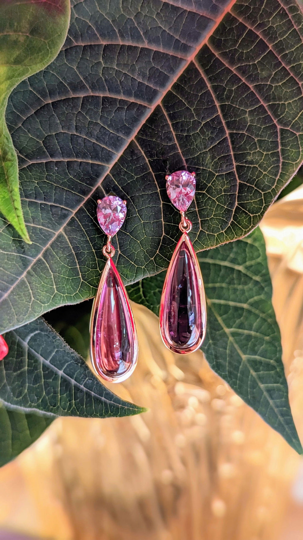 Pink Tourmaline Drop earrings Plumb Gold Plumb Silver