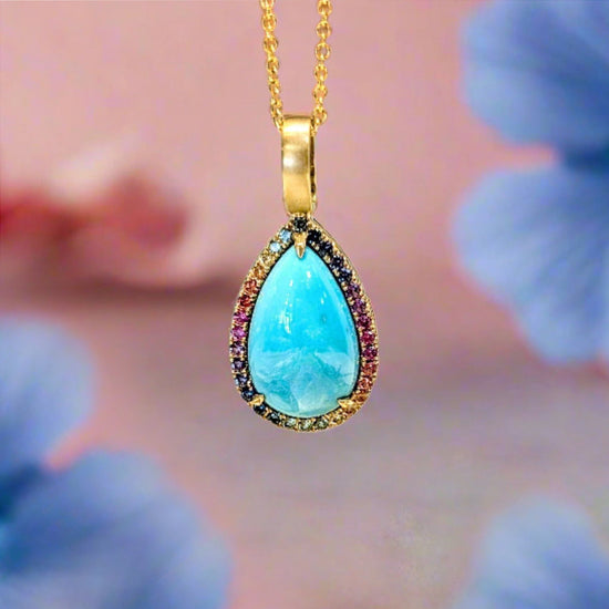 Rainbow Sapphire Halo Turquoise Pendant