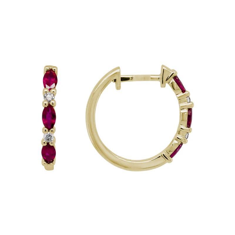 Photo of Ruby and Diamond Hoops in a decorative scene, designed by , available at Plumb Gold & Plumb Silver