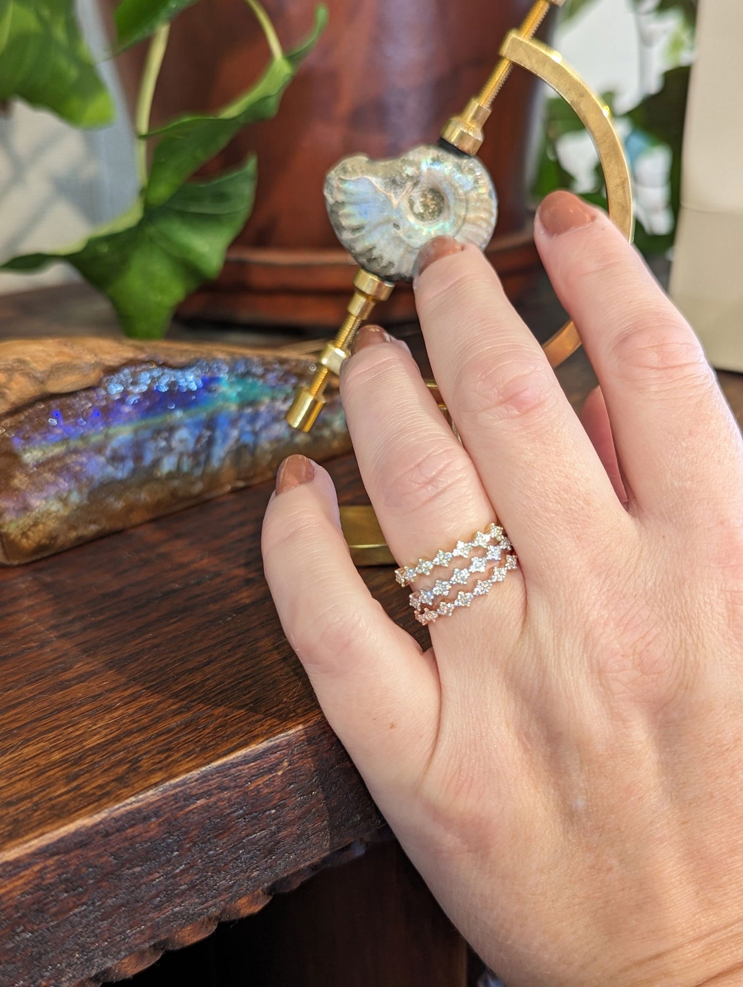 Photo of Stackable Rings in a decorative scene, designed by , available at Plumb Gold & Plumb Silver