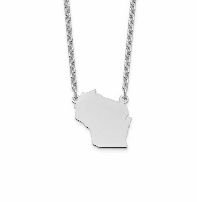 Photo of Sterling Silver Wisconsin Necklace in a decorative scene, designed by , available at Plumb Gold & Plumb Silver