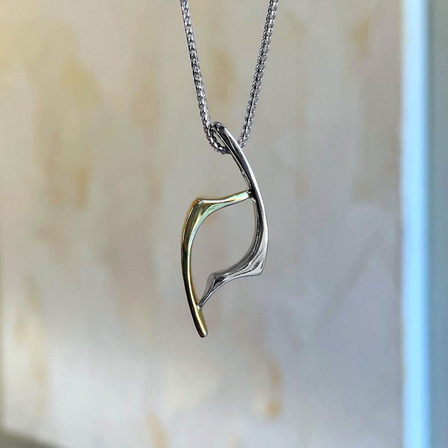 Photo of Two-tone Pendant in a decorative scene, designed by , available at Plumb Gold & Plumb Silver