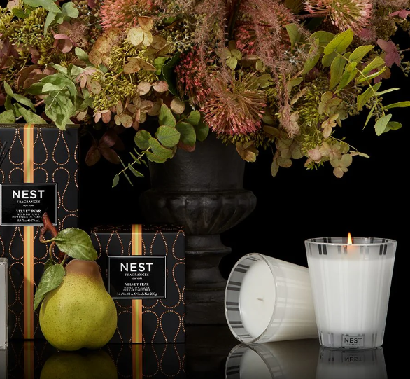 Photo of Velvet Pear Candle in a decorative scene, designed by , available at Plumb Gold & Plumb Silver