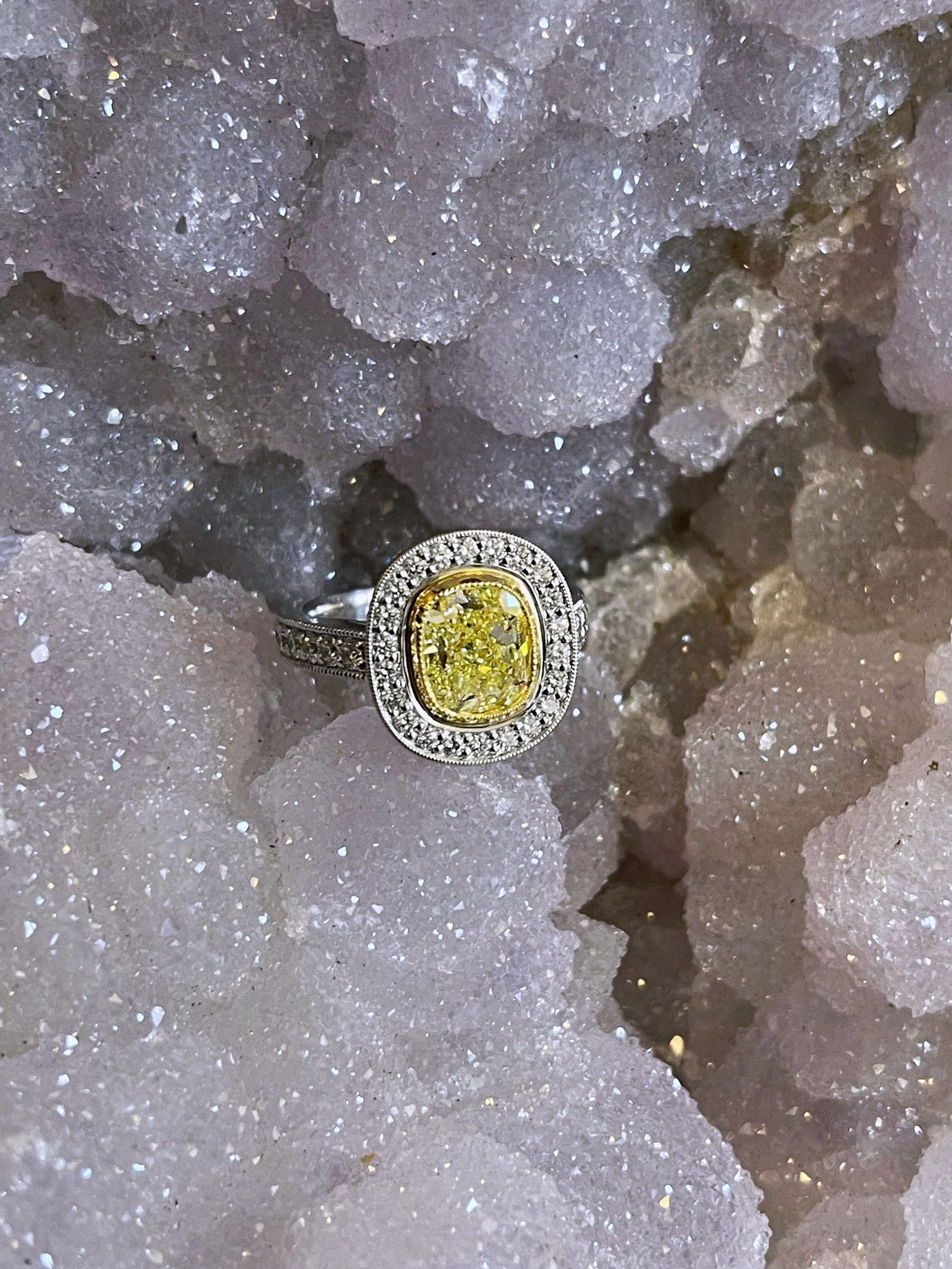Photo of Yellow Diamond Ring in a decorative scene, designed by , available at Plumb Gold & Plumb Silver