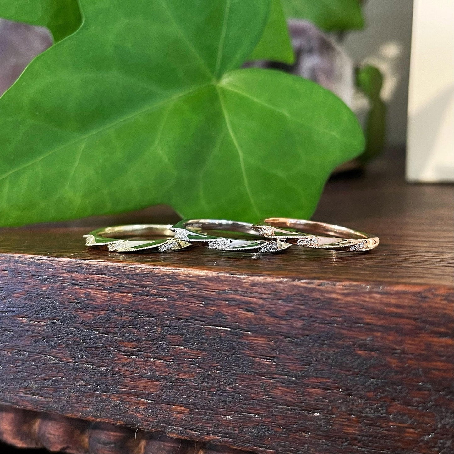 Photo of Zeghani Twisted Diamond Band in a decorative scene, designed by , available at Plumb Gold & Plumb Silver