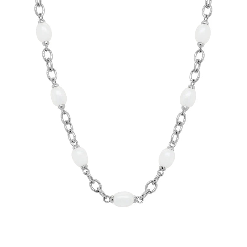Pearl Silver Station Necklace