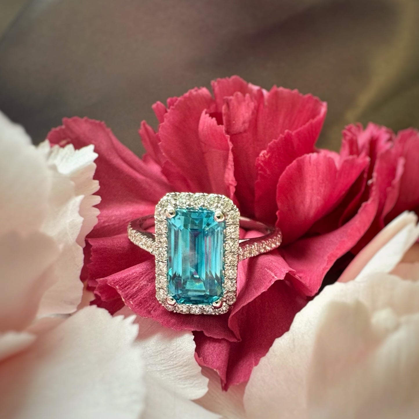 Blue Zircon Halo Ring