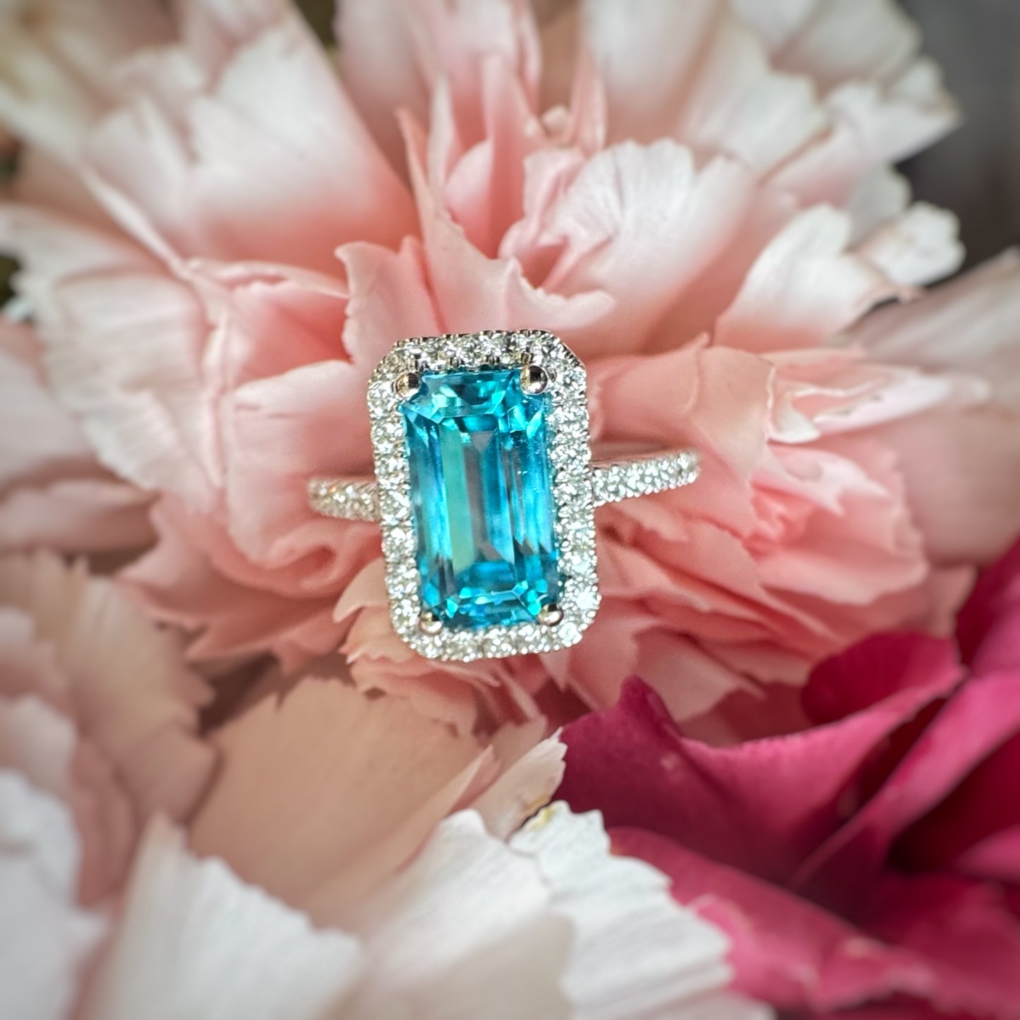 Blue Zircon Halo Ring