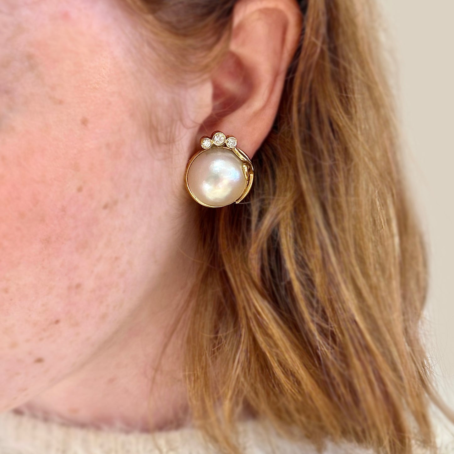Mabe Pearl and Diamond Earrings