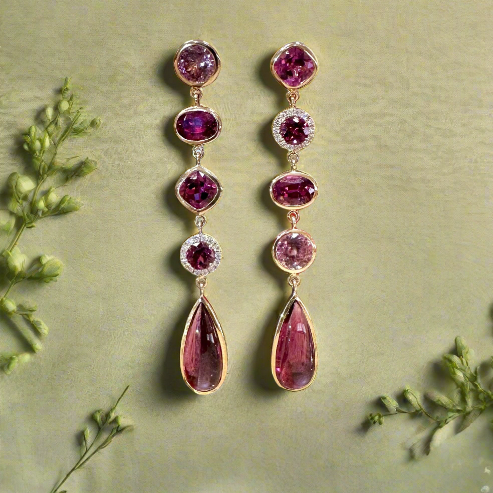 Pink Muti-Gem Dangle Earrings