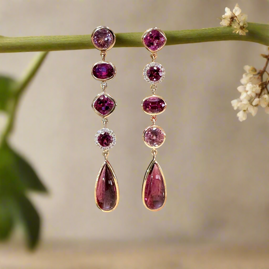 Pink Muti-Gem Dangle Earrings