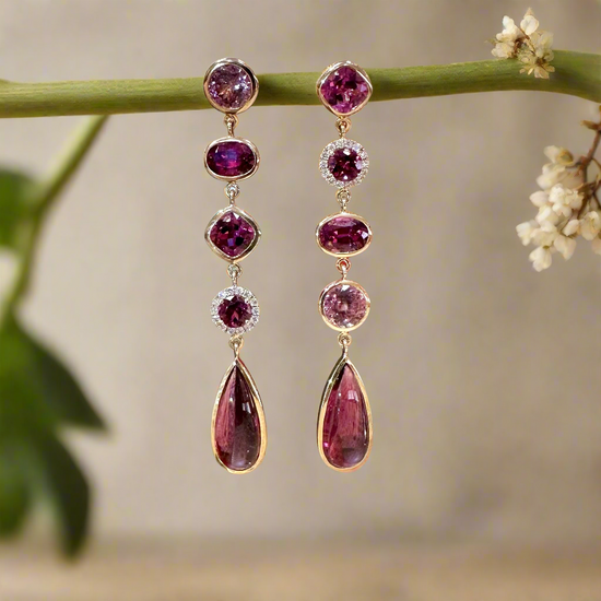 Pink Muti-Gem Dangle Earrings