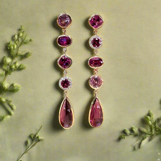 Pink Muti-Gem Dangle Earrings