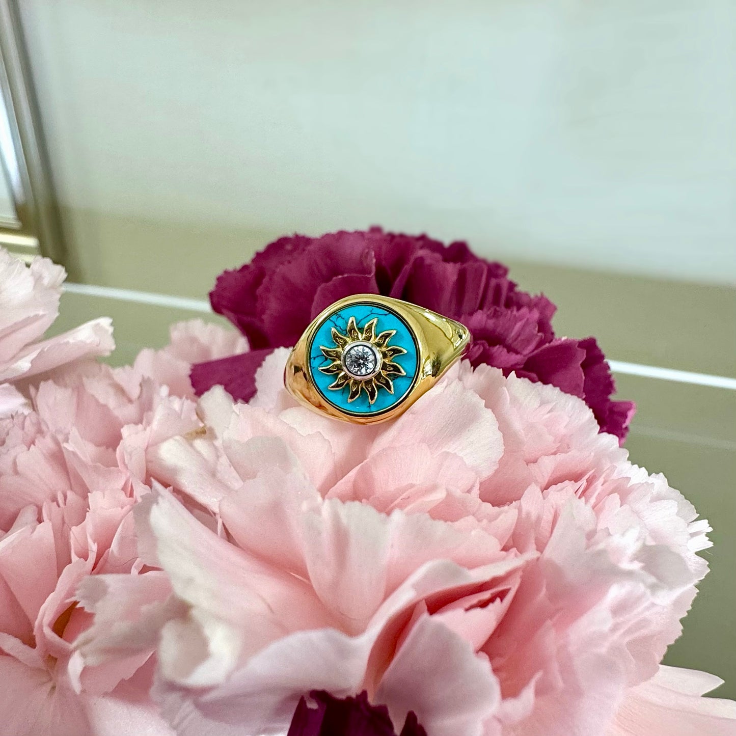 Gold Plated Turquoise Sunburst Ring