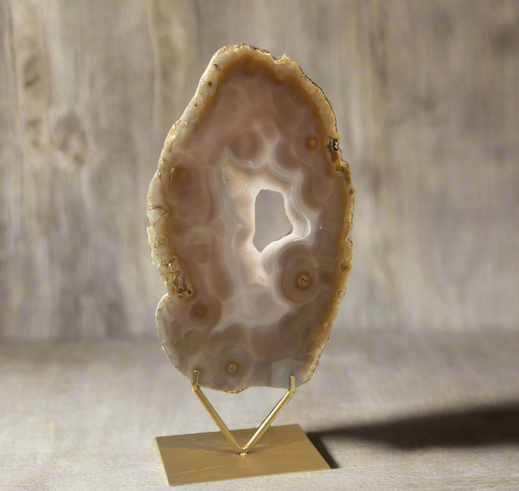 Peachy Brown Druzy Agate Slice