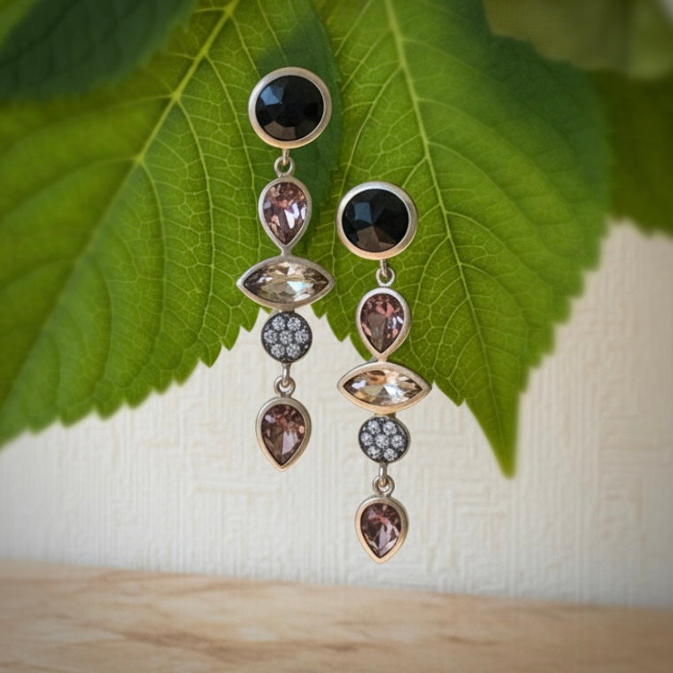 Multi Gem Neutral Drop Earrings