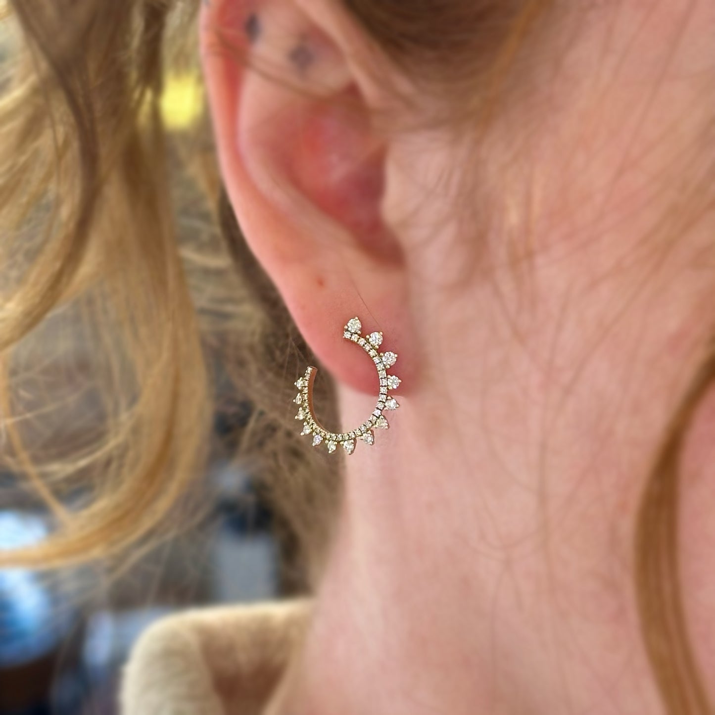Curved Diamond Sunburst Wrap Around Earrings