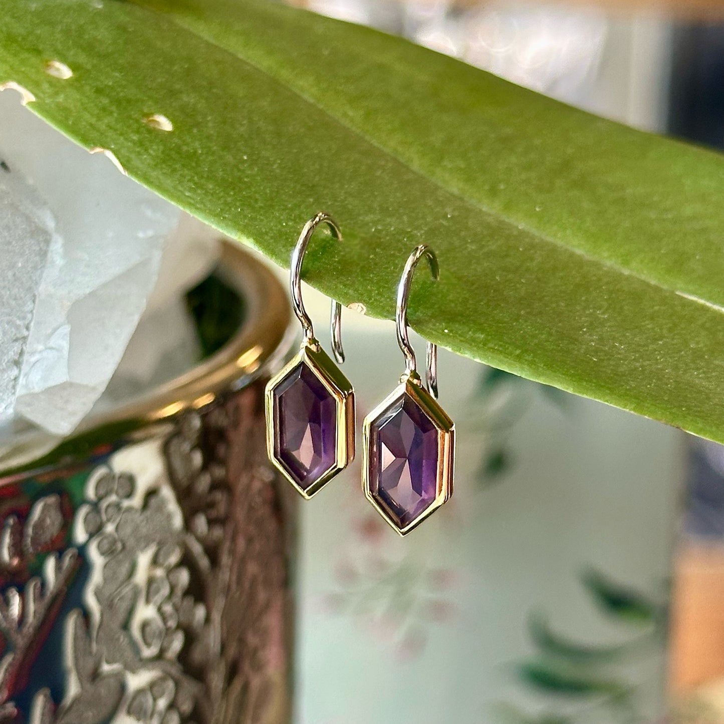 Purple Hexagon CZ Dangle