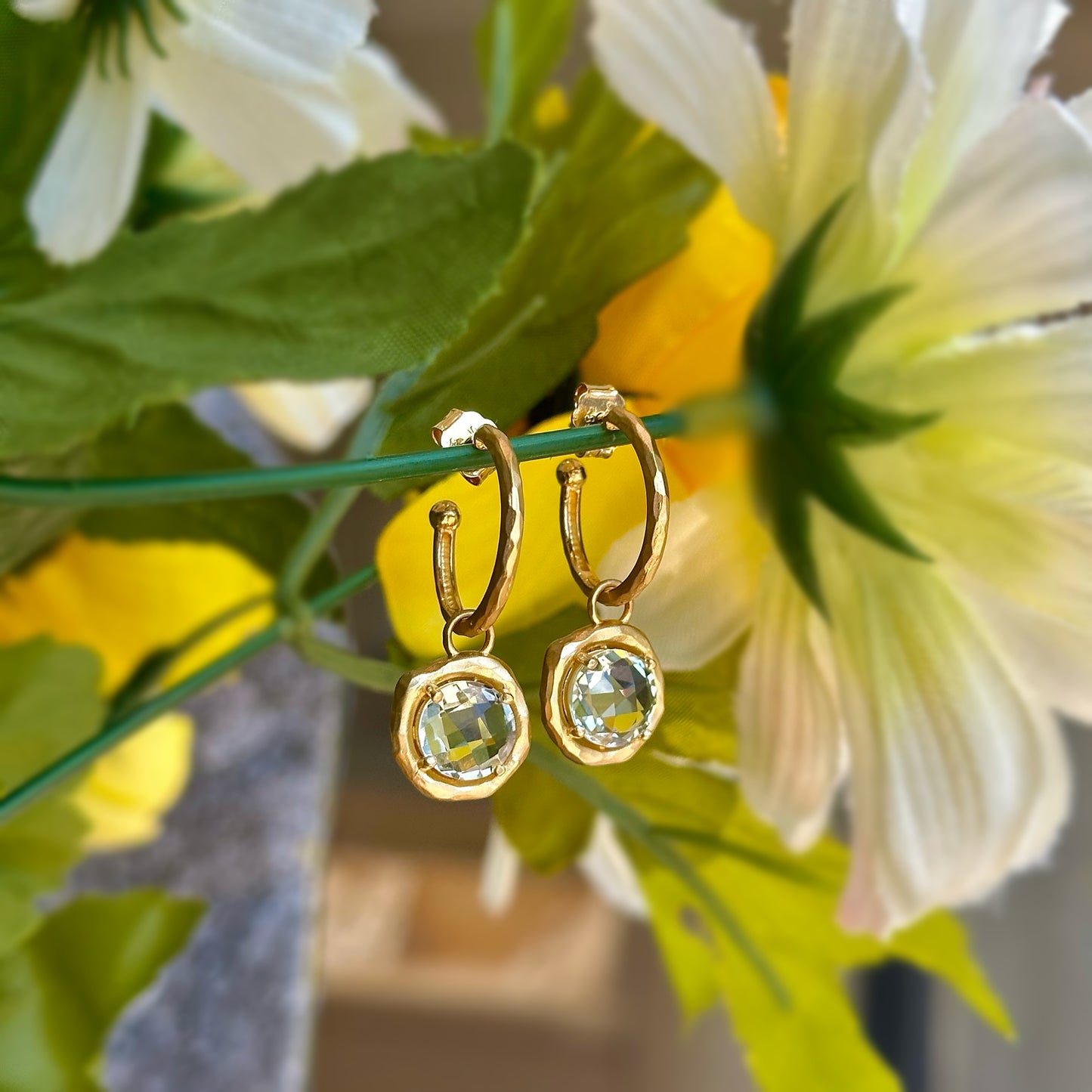 Prasiolite Charm Hoops
