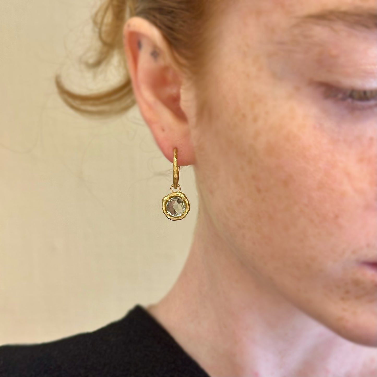 Prasiolite Charm Hoops