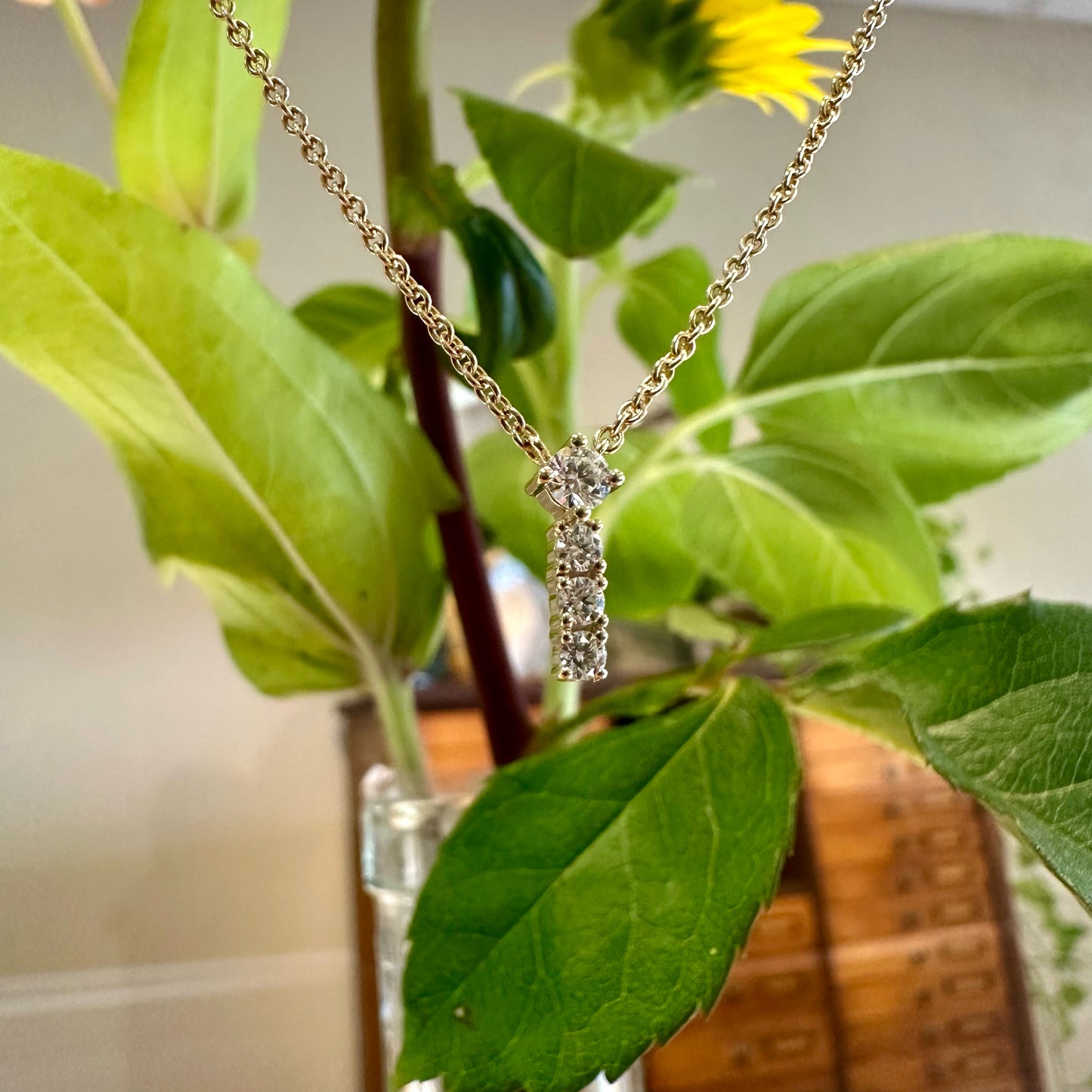 Four Stone Diamond Line Necklace