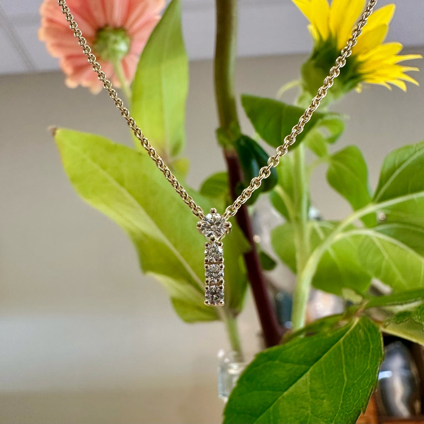 Four Stone Diamond Line Necklace