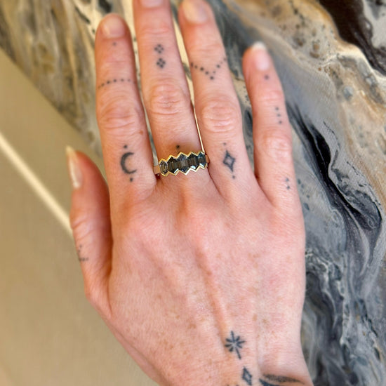 Grey Spinel Five Stone Hex Ring