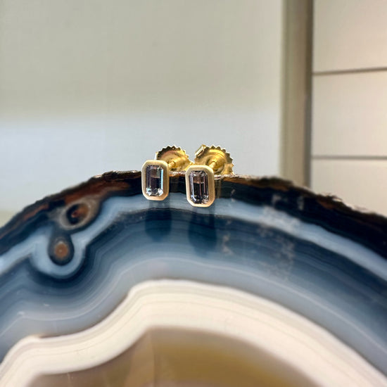 Emerald Cut Grey Spinel Stud