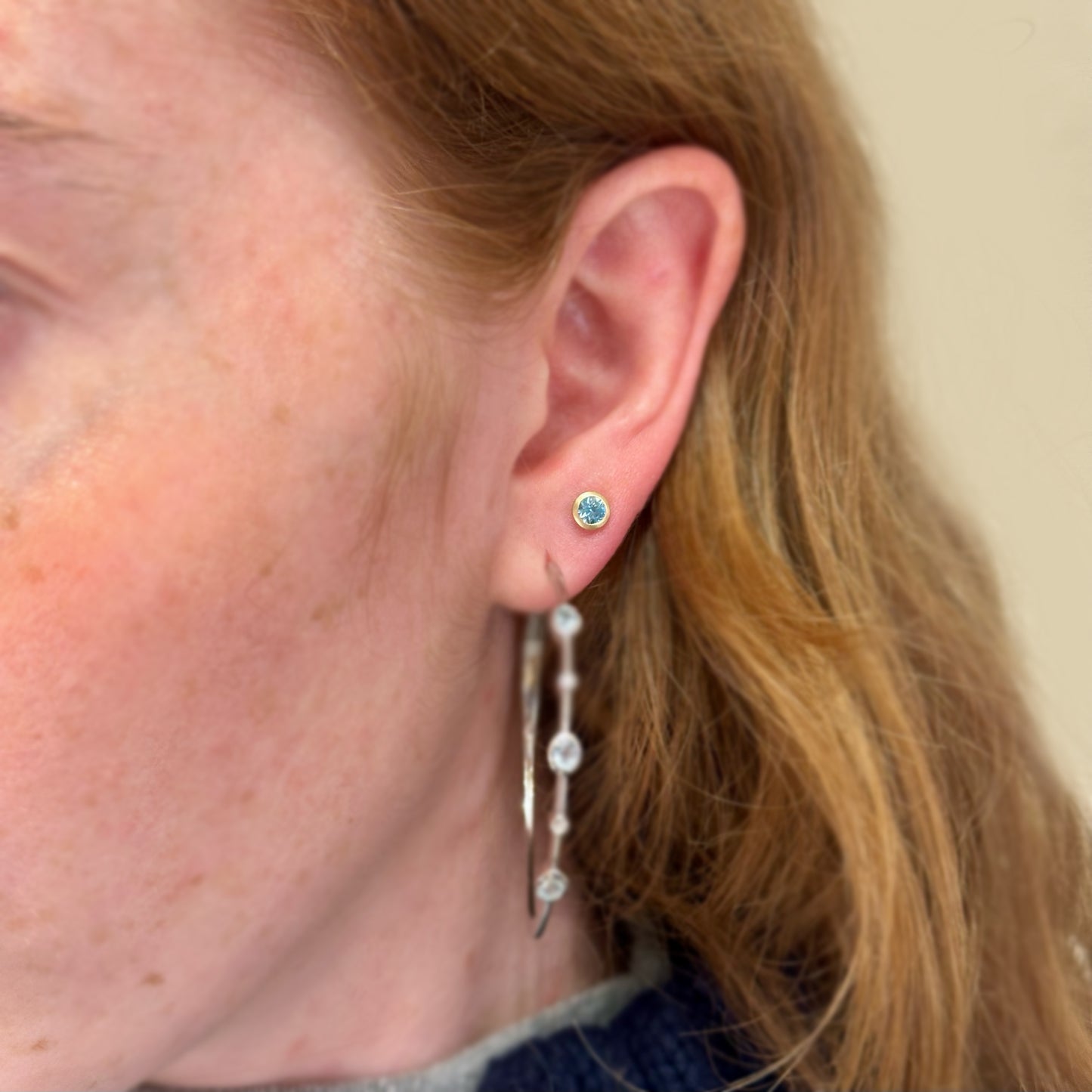 Blue Zircon Petite Bezel Studs