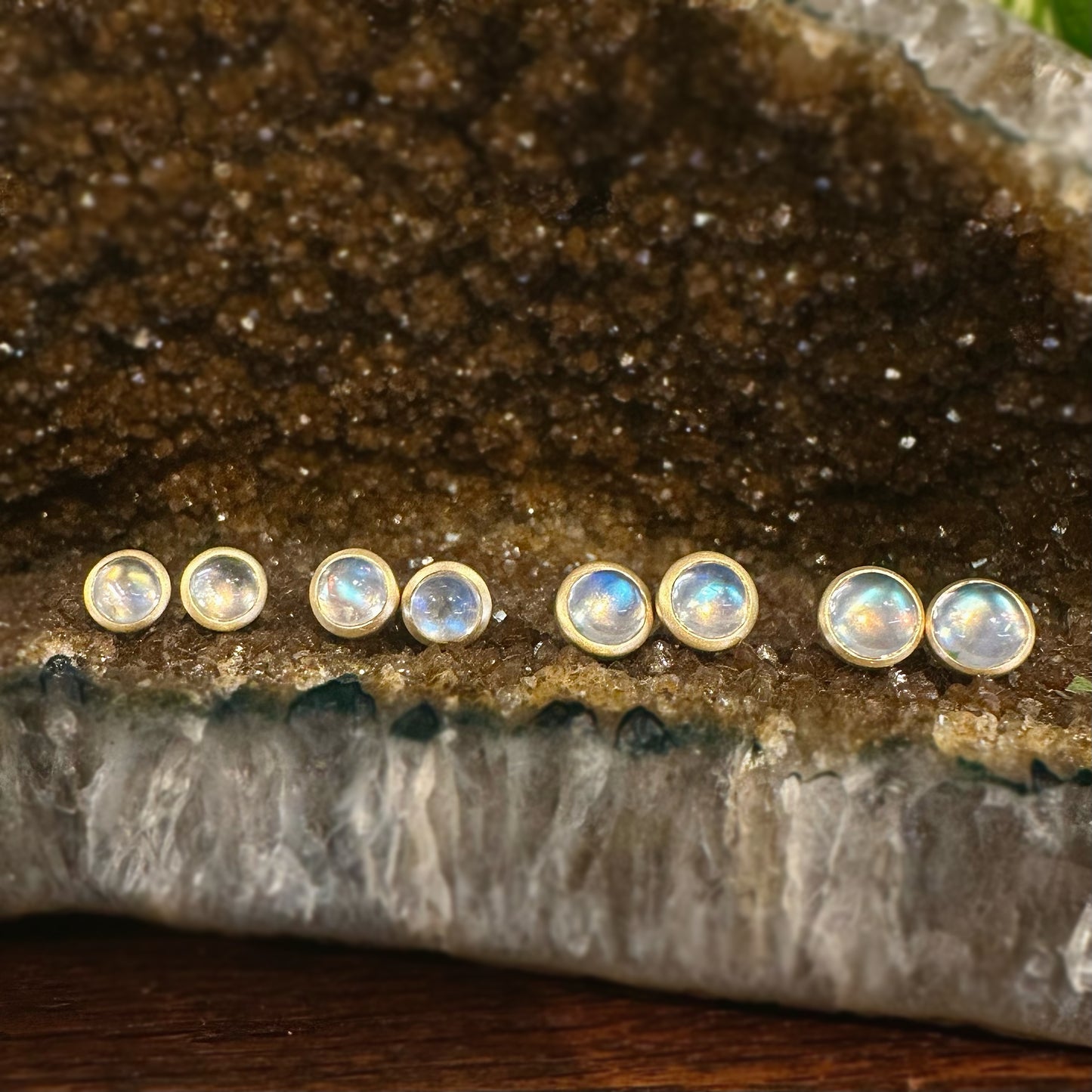 Round Moonstone Bezel Studs