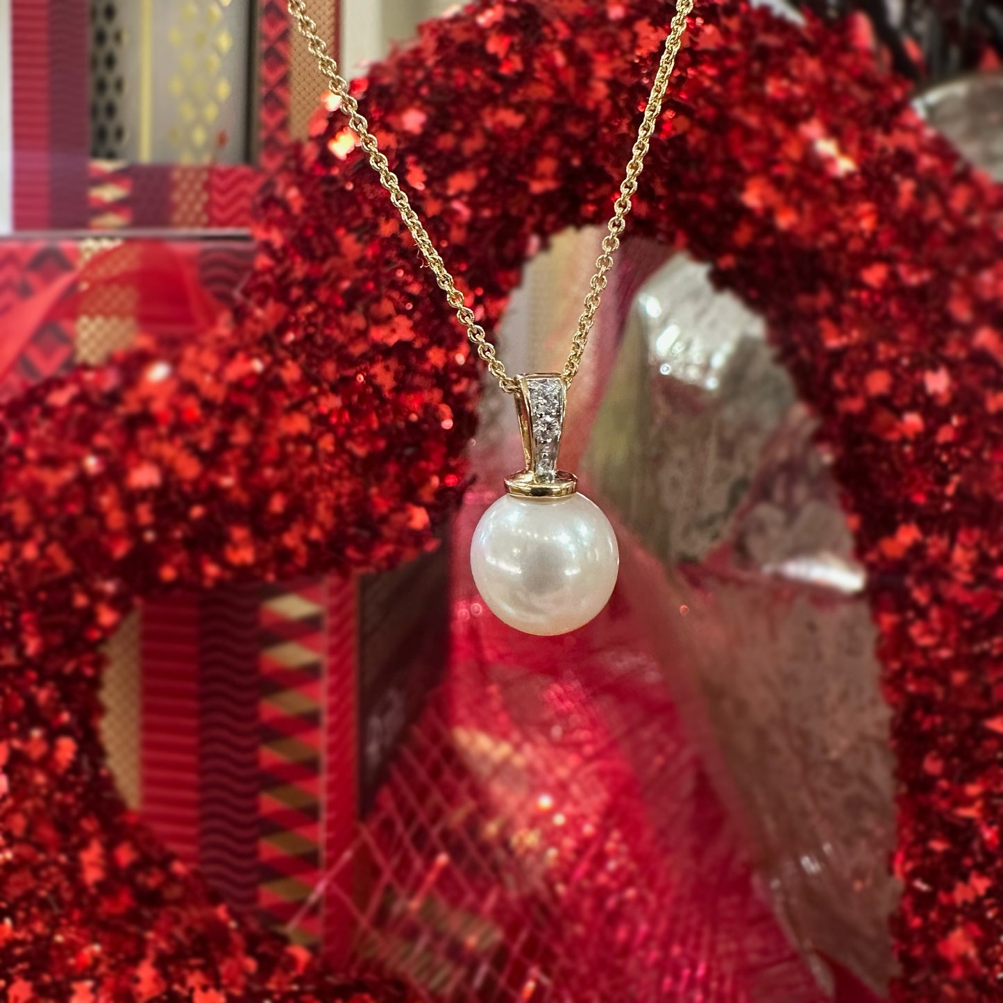 Pearl and Diamond Drop Necklace