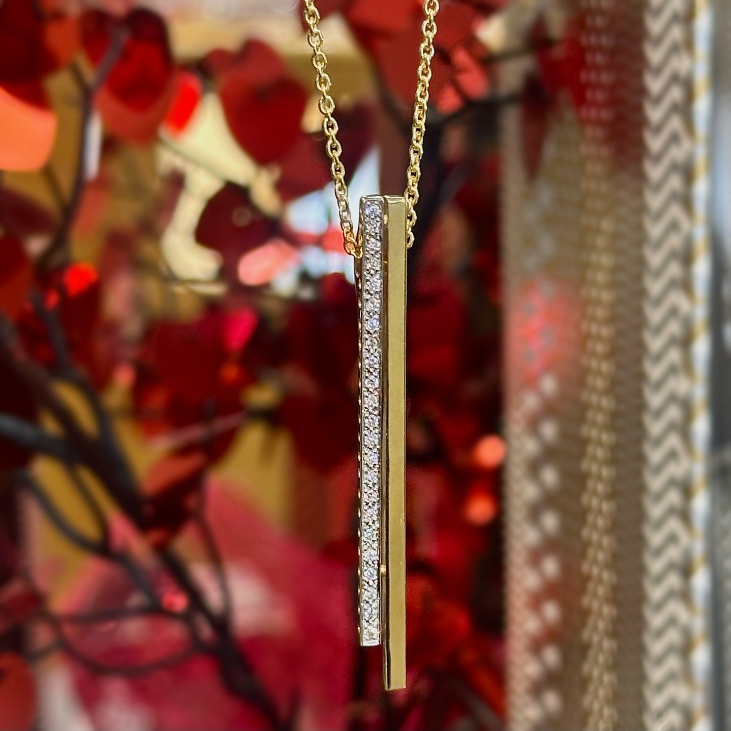 Yellow Gold and Diamond Double Bar Pendant