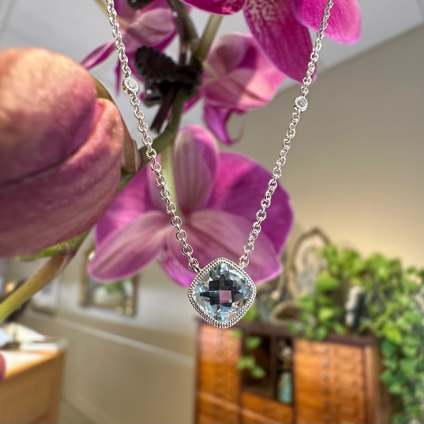 Checkerboard Gemstone Bezel Necklace