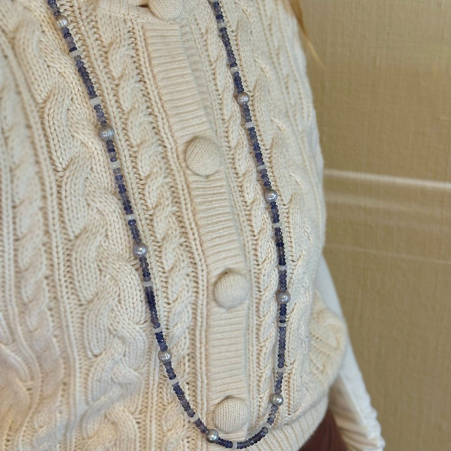 Iolite Moonstone Pearl Bead Strand