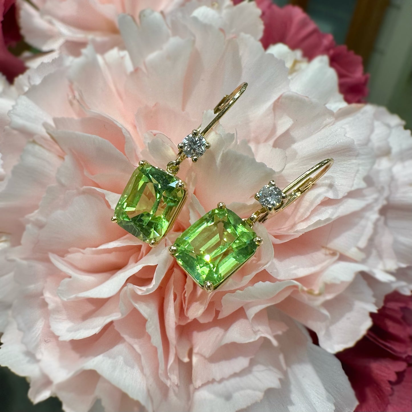 Peridot and Diamond dangles