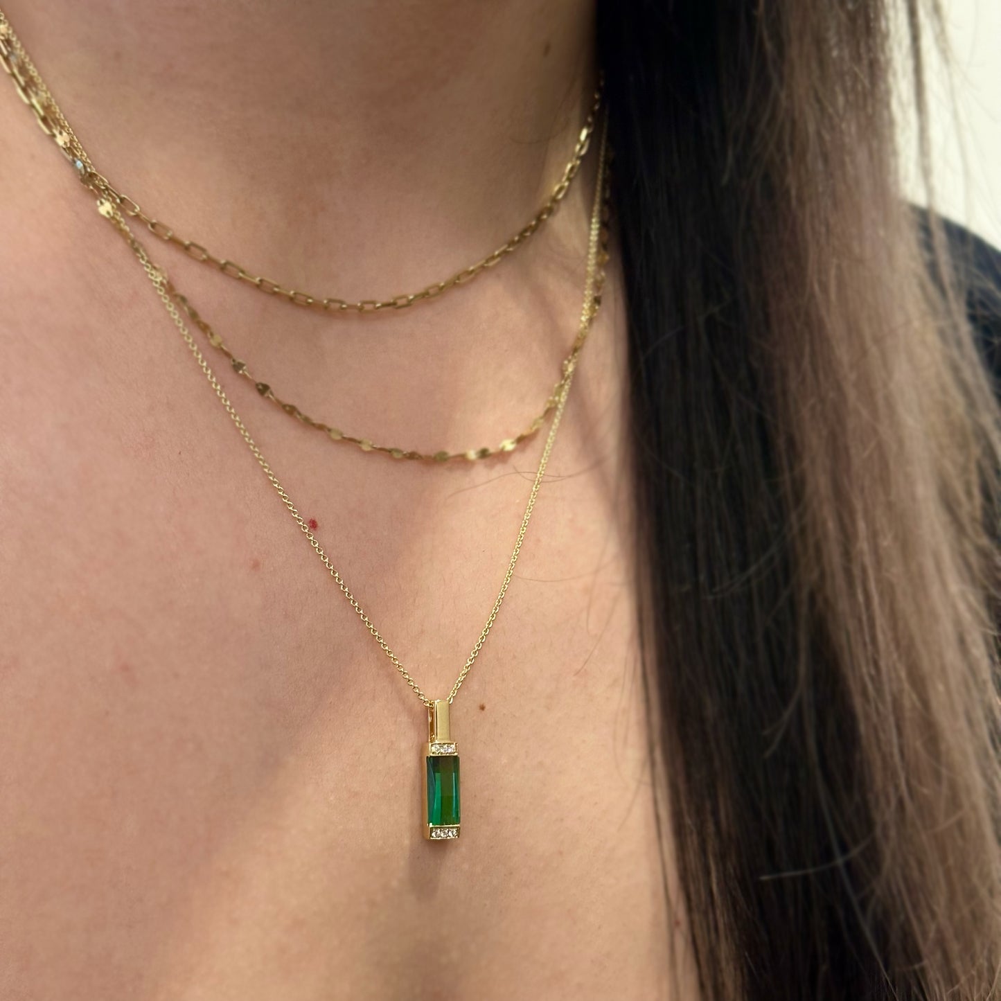 Green Tourmaline Diamond Bar Pendant
